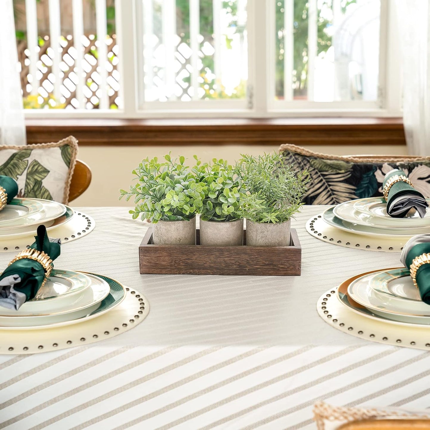 Wood Tray Centerpiece Table Decorations / Set of 3