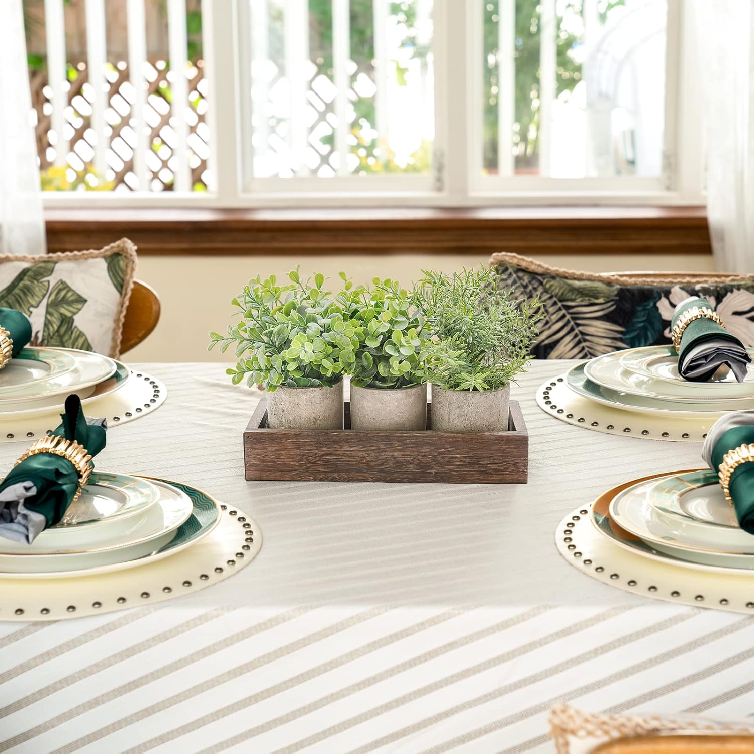 Wood Tray Centerpiece Table Decorations / Set of 3