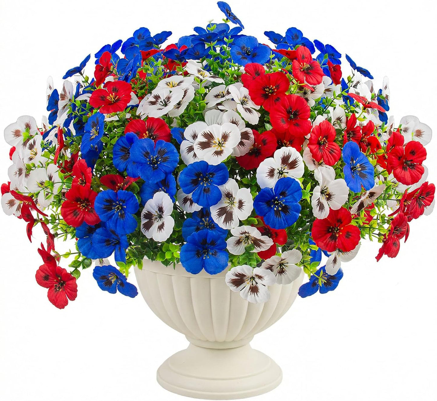 Artificial Fake Pansy Flowers / Red, White, Blue / Set of 18