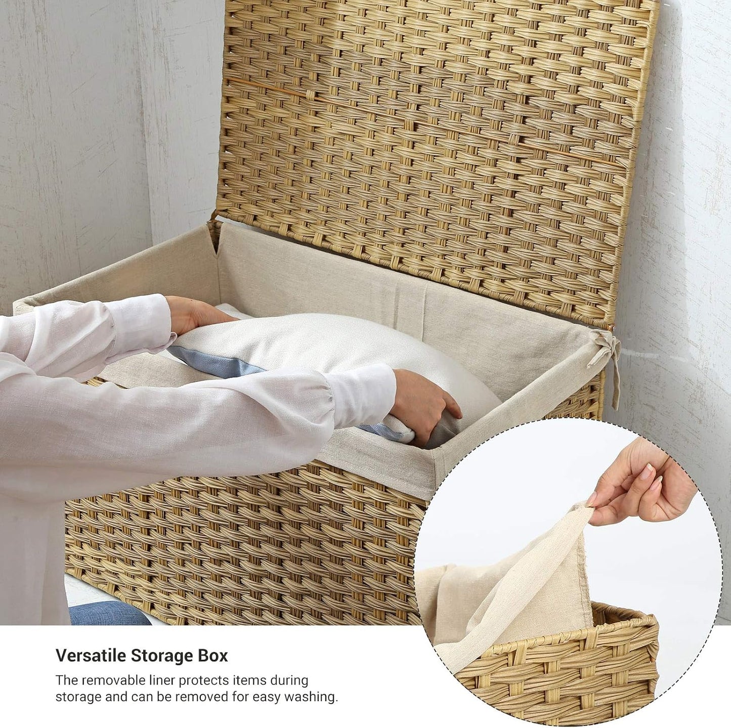 Metal Frame / Woven Blanket Storage Bin / 160 L / Natural