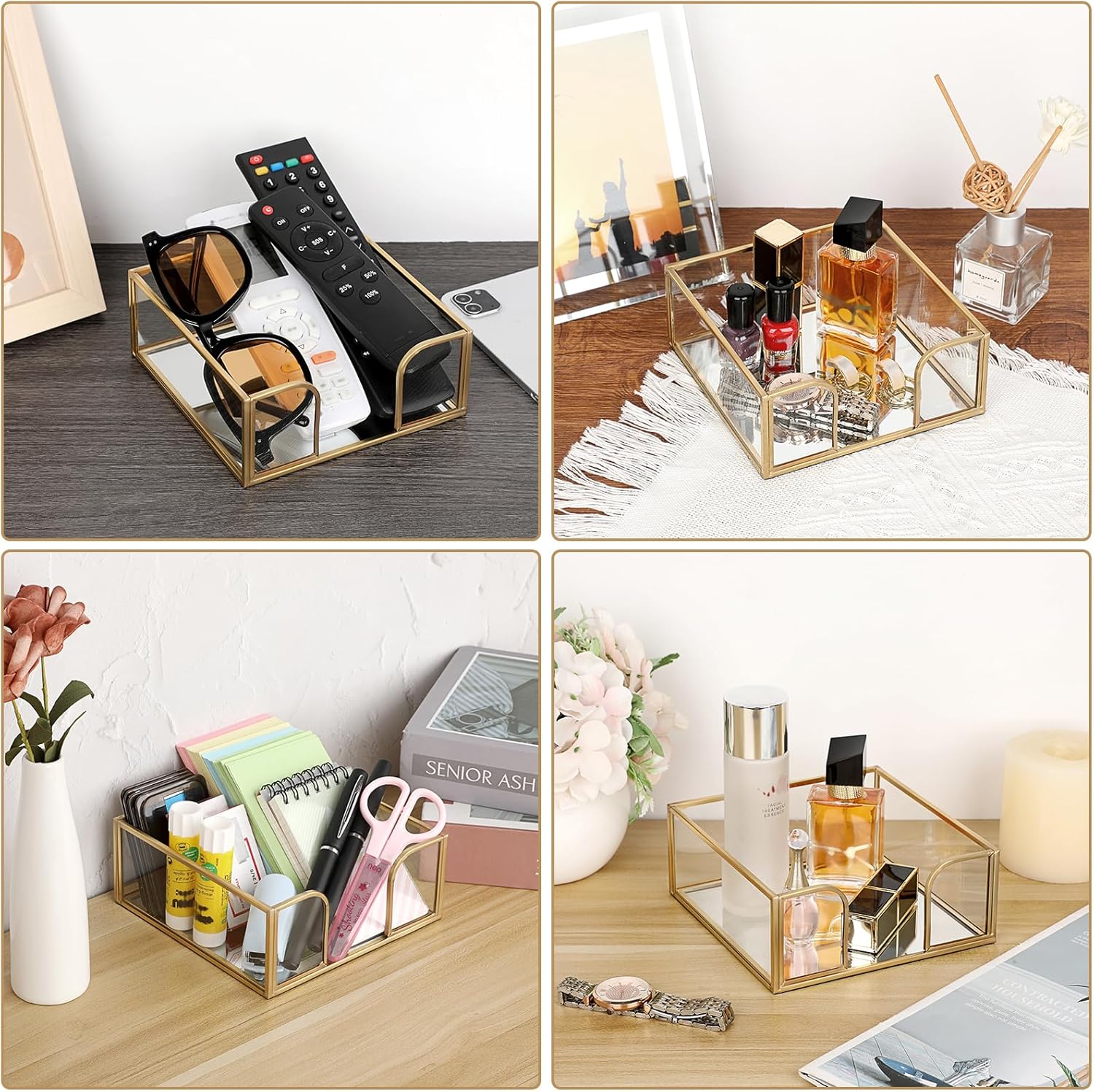 Cocktail-Sized Napkin Holder Square Glass Napkin Holder Table / 5.7 x 5.7 / Inch/cocktail / Gold