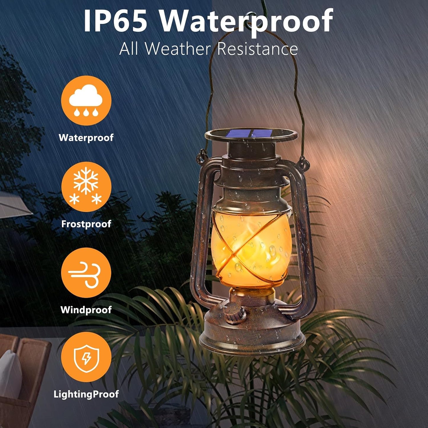Solar Lanterns Outdoor Waterproof, 2 Pack Bronze Flickering Flame Lights | Vintage LED Hanging Lantern, Outdoor