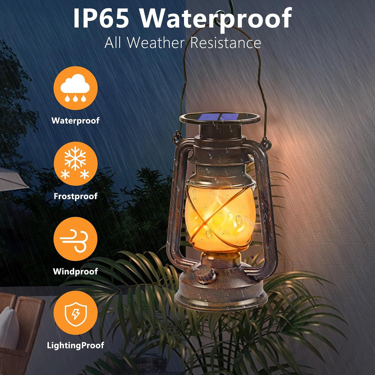 Solar Lanterns Outdoor Waterproof, 4 Pack Vintage LED Hanging Lights | Dancing Flame with Auto On/Off, Bronze Ambient