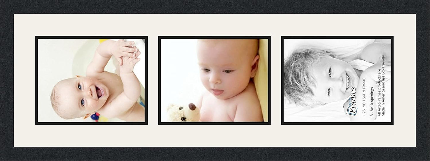 ArtToFrames Double-Multimat-139-61/89-FRBW26079 Collage Photo Frame Double Mat with 3-8x10 Openings and Satin Black