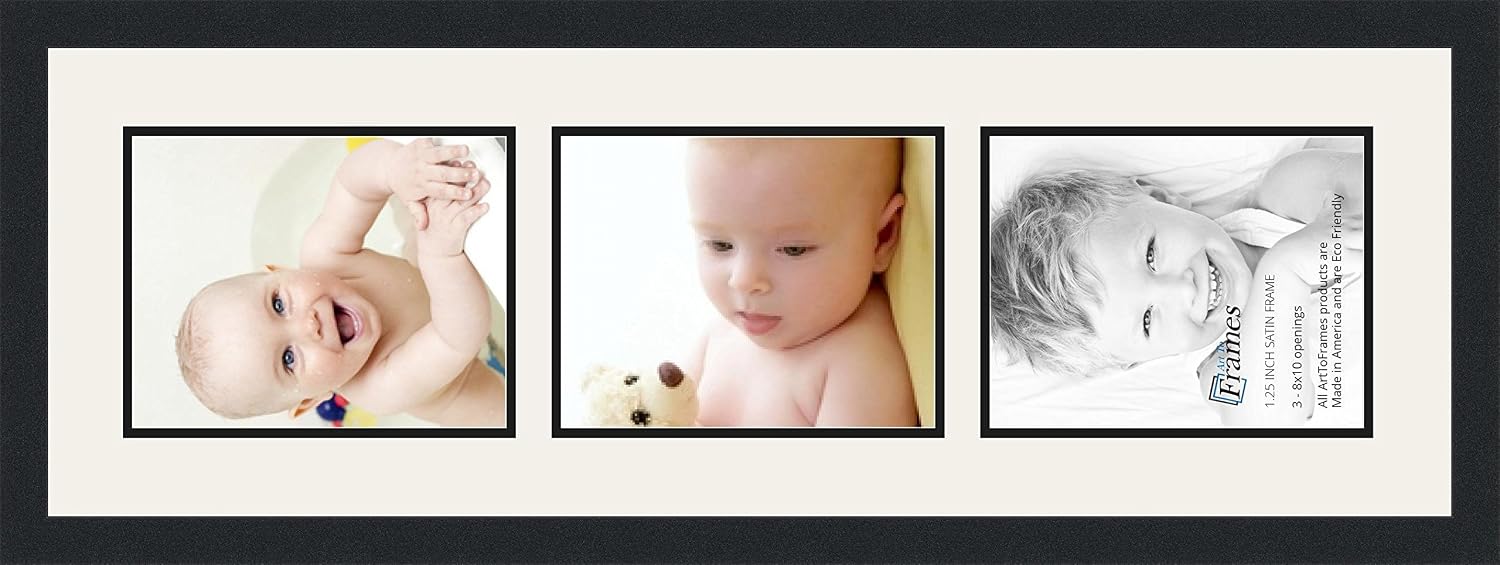 ArtToFrames Double-Multimat-139-61/89-FRBW26079 Collage Photo Frame Double Mat with 3-8x10 Openings and Satin Black