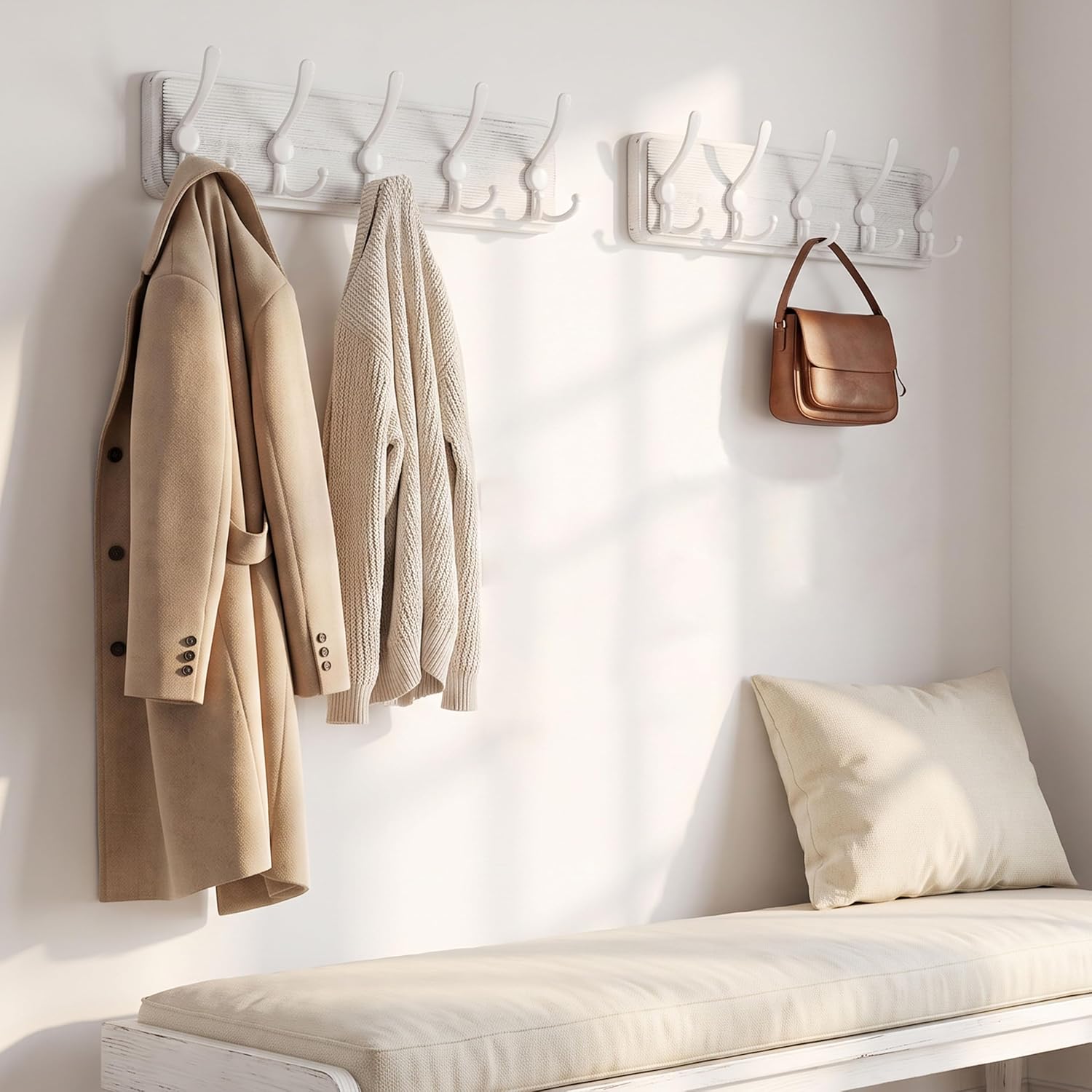 WEBI Coat Rack Wall Mount,5 Triple Hooks for Hanging Coats,16" Hole to Hole,Coat Hooks Wall Mounted,Coat Hanger Wall