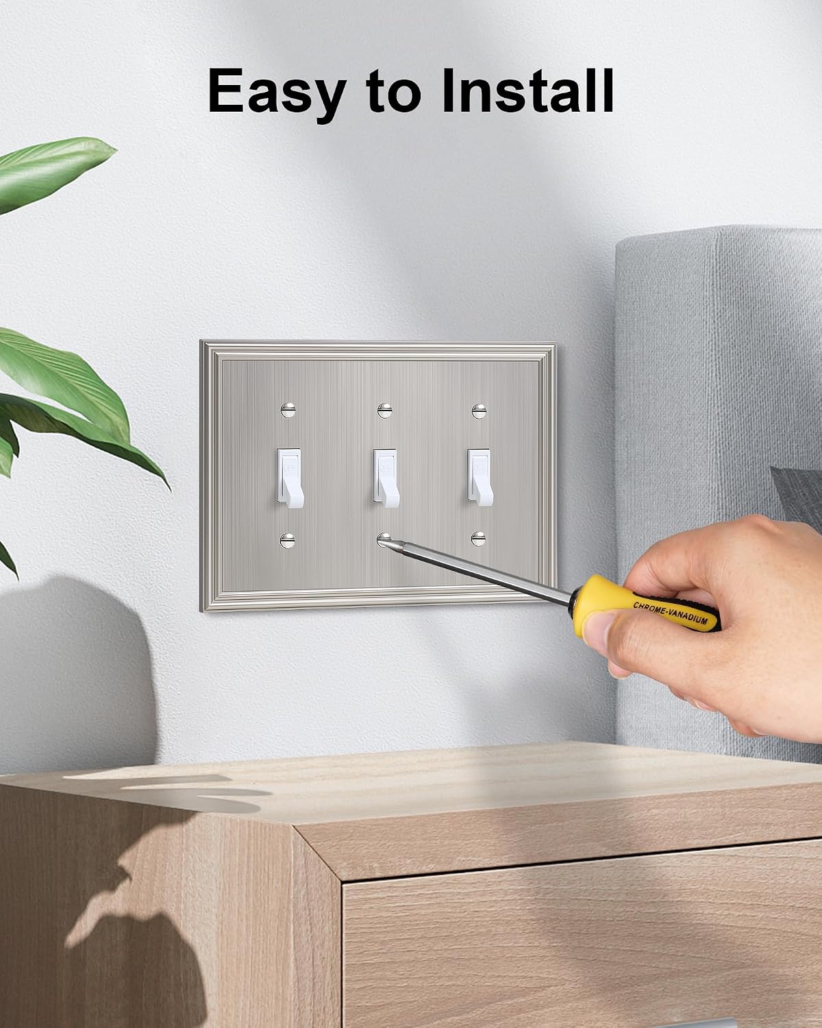 2-Pack Zinc Alloy Triple Toggle Light Switch Cover Plate, Solid Wall Plate | Decorative Zinc Alloy Decorative Switch