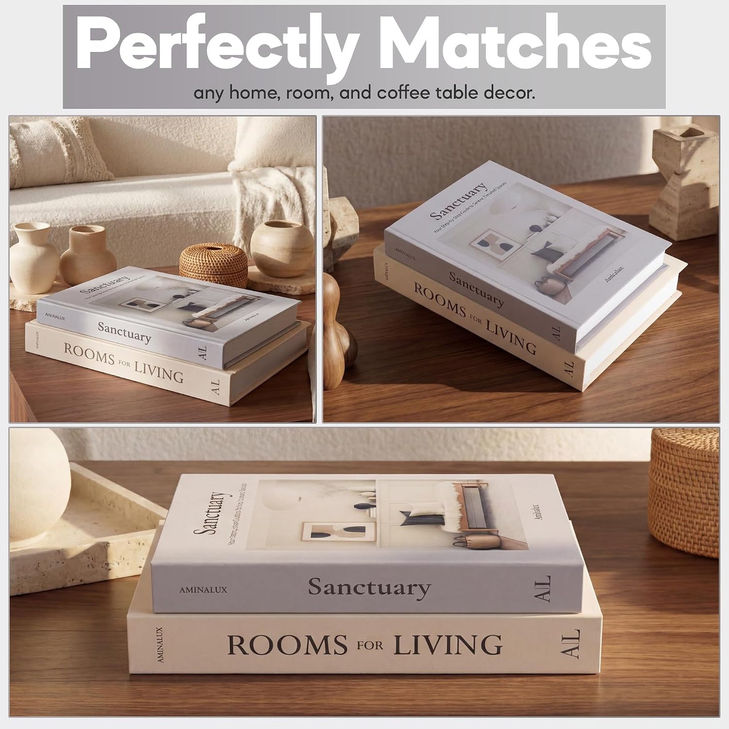Faux Linen Book Boxes / Cream/gray / Set of 2