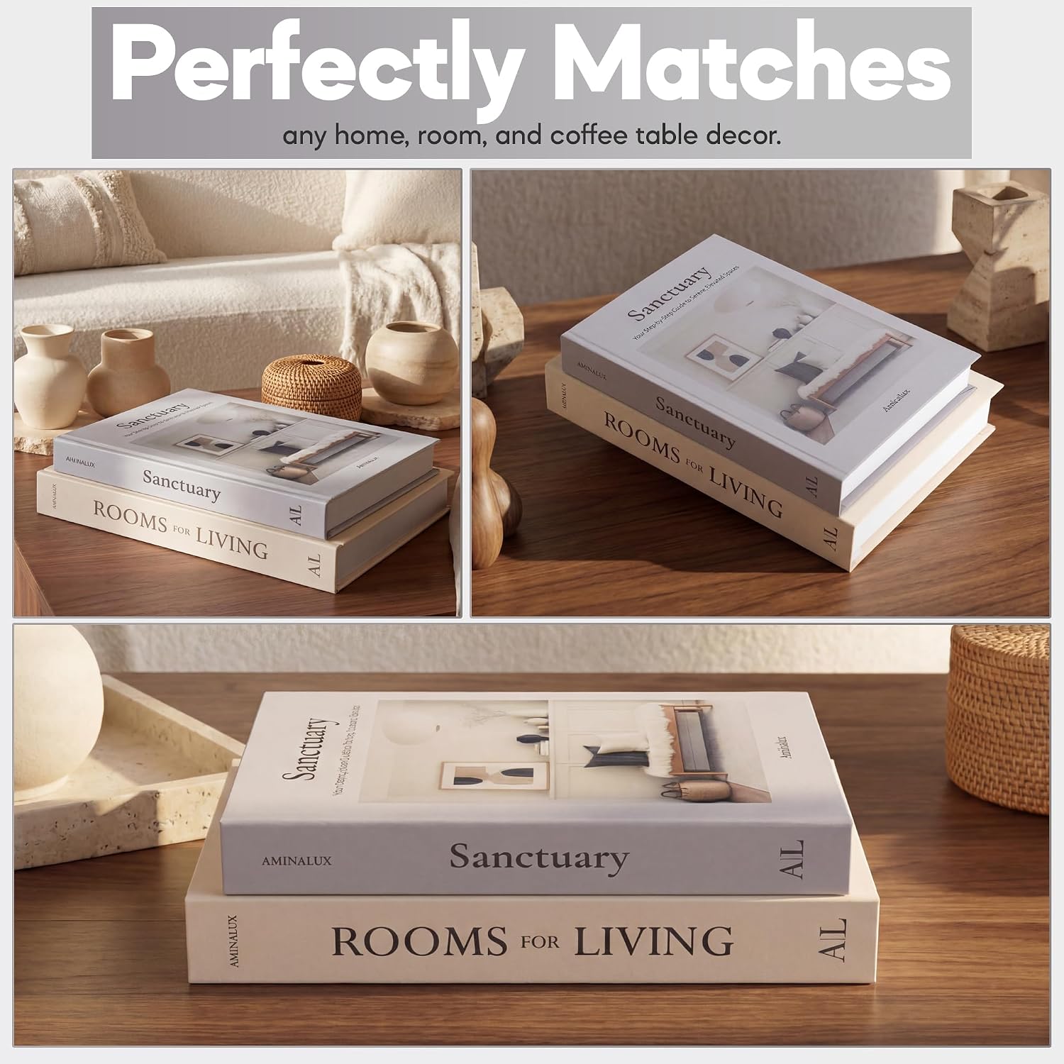 Faux Linen Book Boxes / Cream/gray / Set of 2