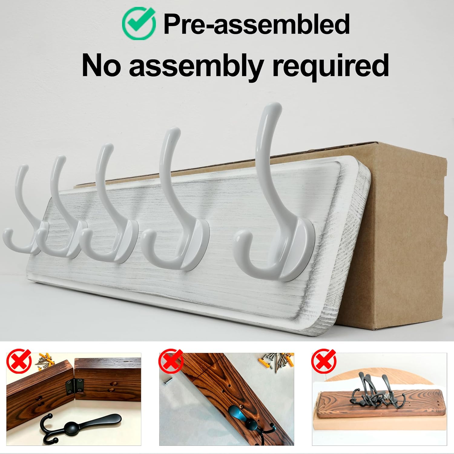 WEBI Coat Rack Wall Mount,Coat Hooks Wall Mounted,16" Hole to Hole,Large Coat Hanger Wall Hook Rack,5 Hooks for Hanging