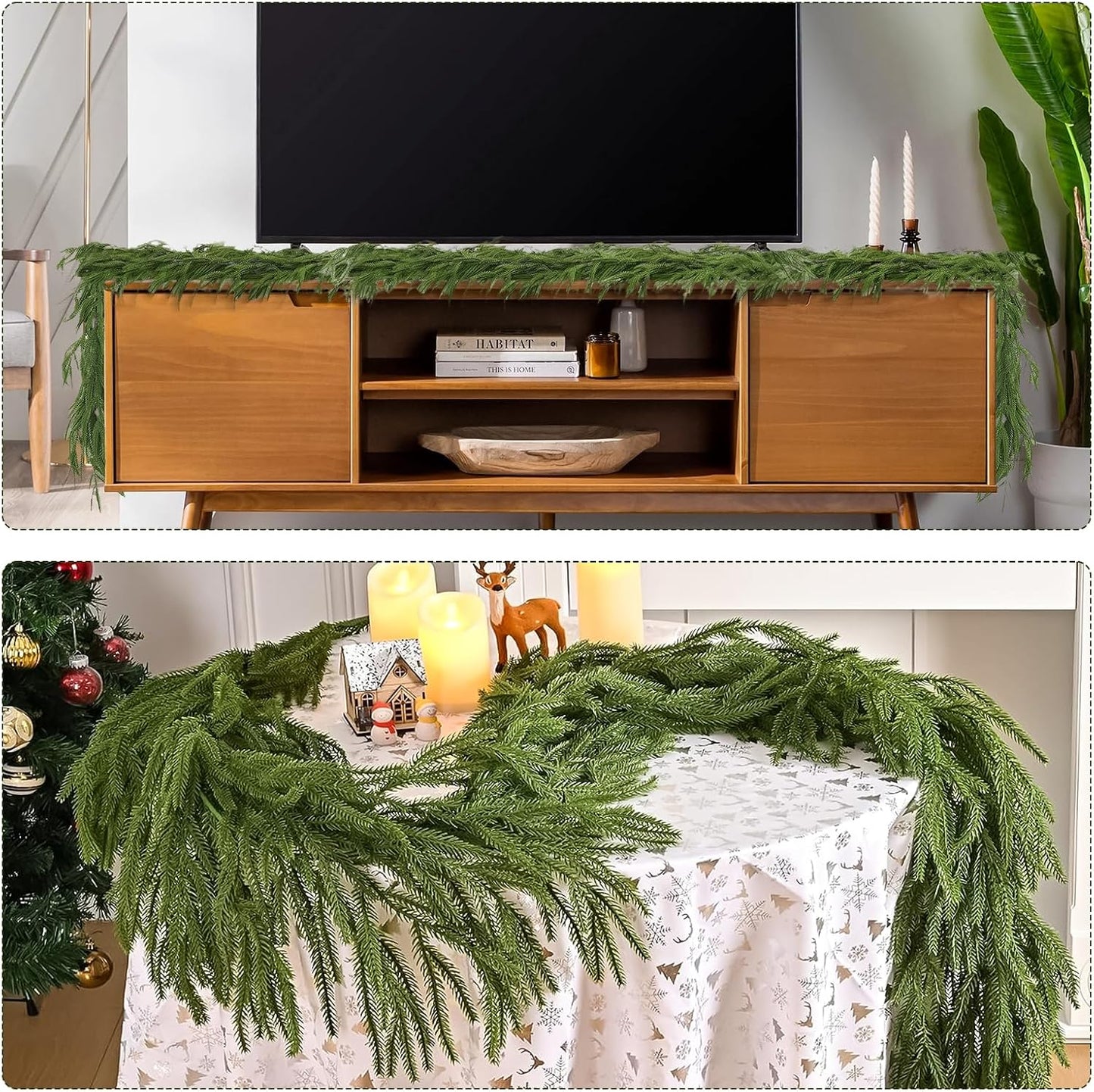 2Pcs 6FT Artificial Norfolk Pine Garland, Real Touch Christmas Garlands | Realistic Faux Greenery Soft Textured Winter