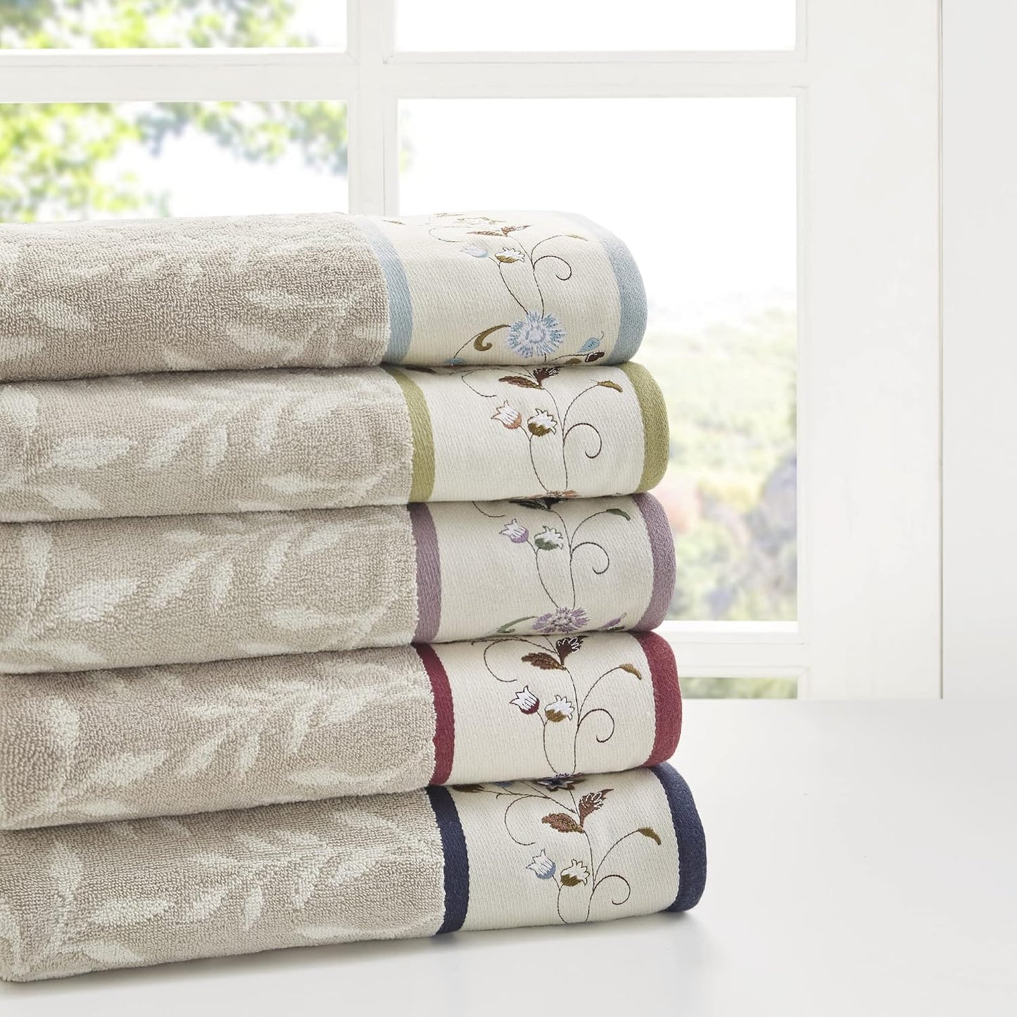Madison Park Serene 100% Cotton Bath Towel Set Luxurious Floral Decorative Towels for Bathroom Embroidered Cotton