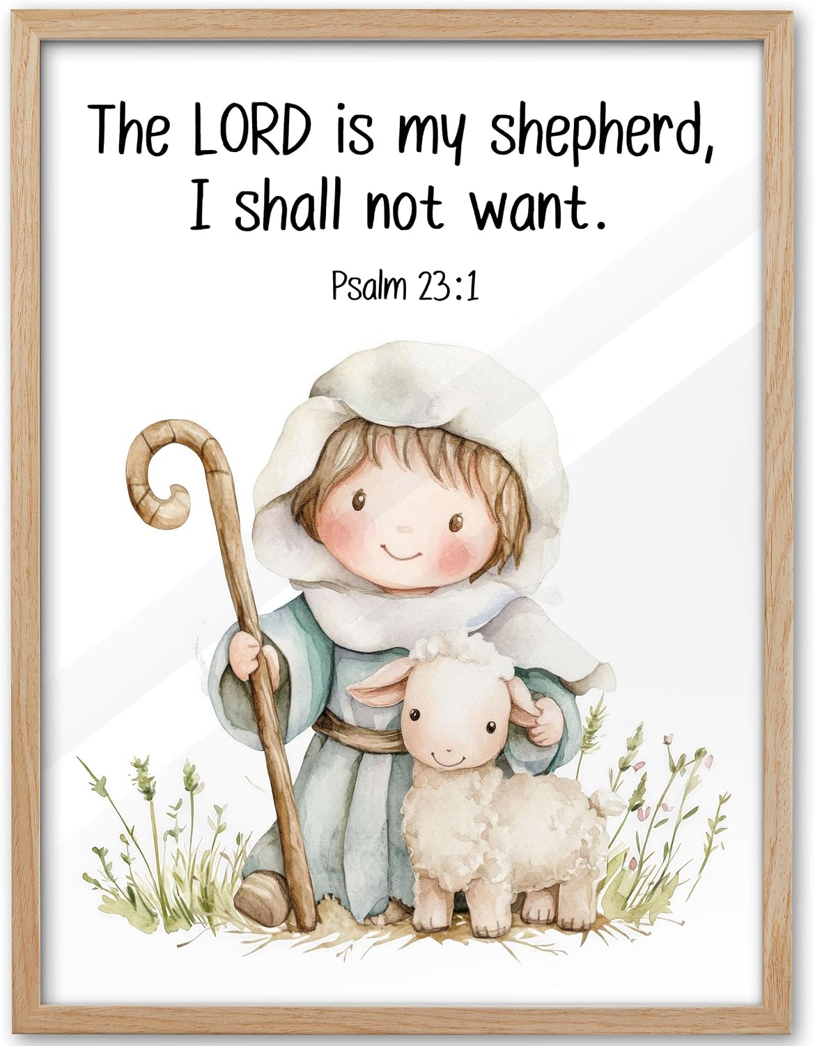 KensTro 12x16 Oak Framed Psalm 23:1 Scripture Wall Art