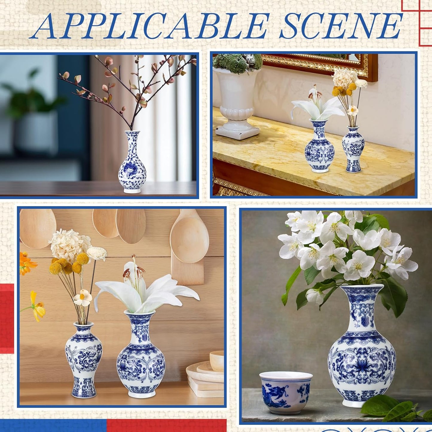 Small and White Vase Mini Porcelain Chinoiserie Bud Vase Vintage / Classic / Blue / Set of 12