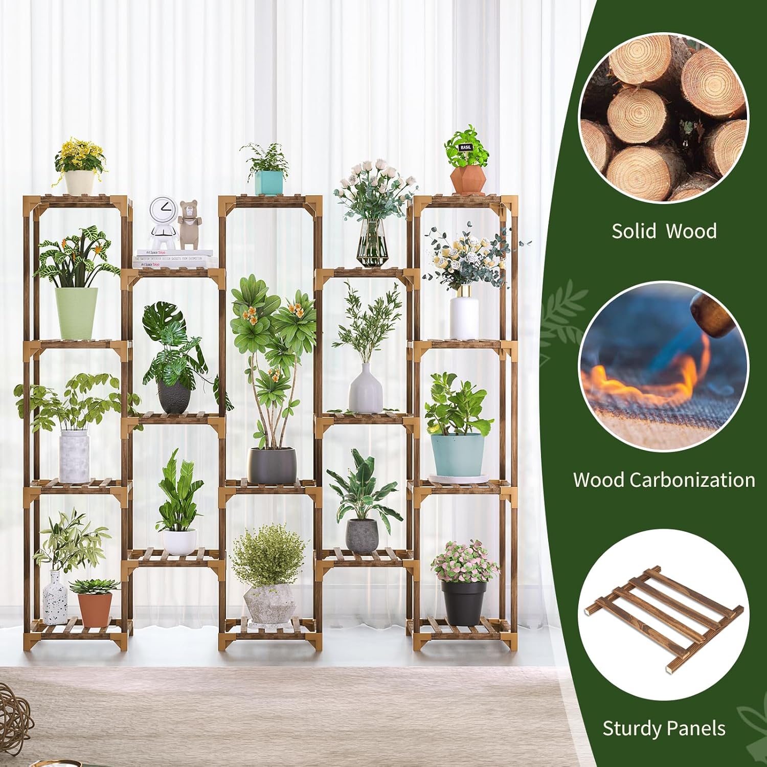 Plant Stand Indoor Outdoor, 17 Tiered Plant Shelf Wood Plant Rack | Tall Plant Holder for Multiple Plants, Large Ladder