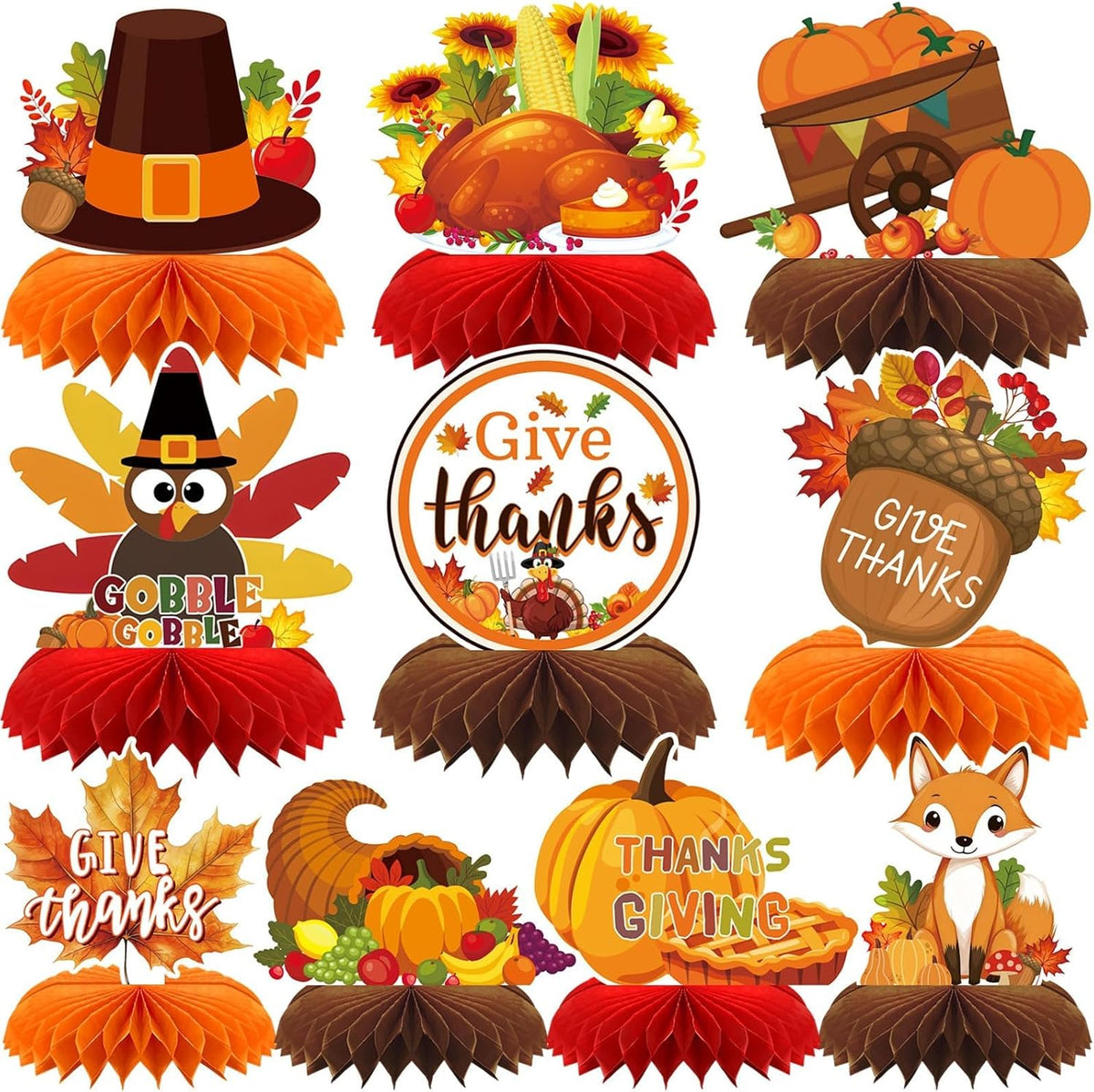 10 Pcs Thanksgiving Honeycomb Centerpieces, Fall Table Decorations