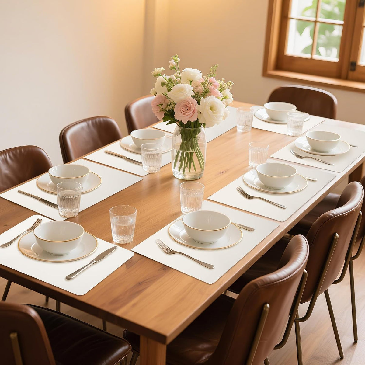Maxpearl Faux Leather Placemats Set of 8, Easy to Clean, Ivory White | Waterproof - Heat Resistant - Non Slip - Wipe