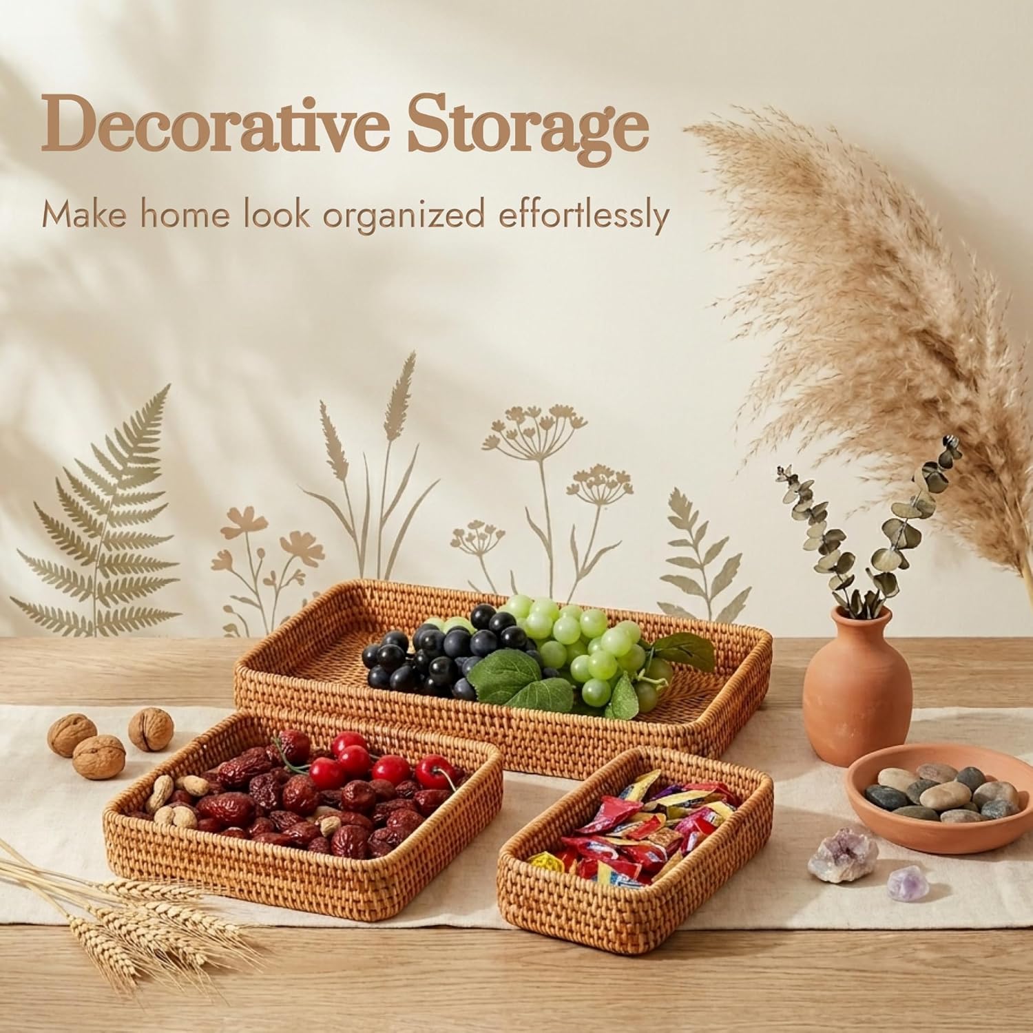Rattan Serving Tray / Natural / Set of 3