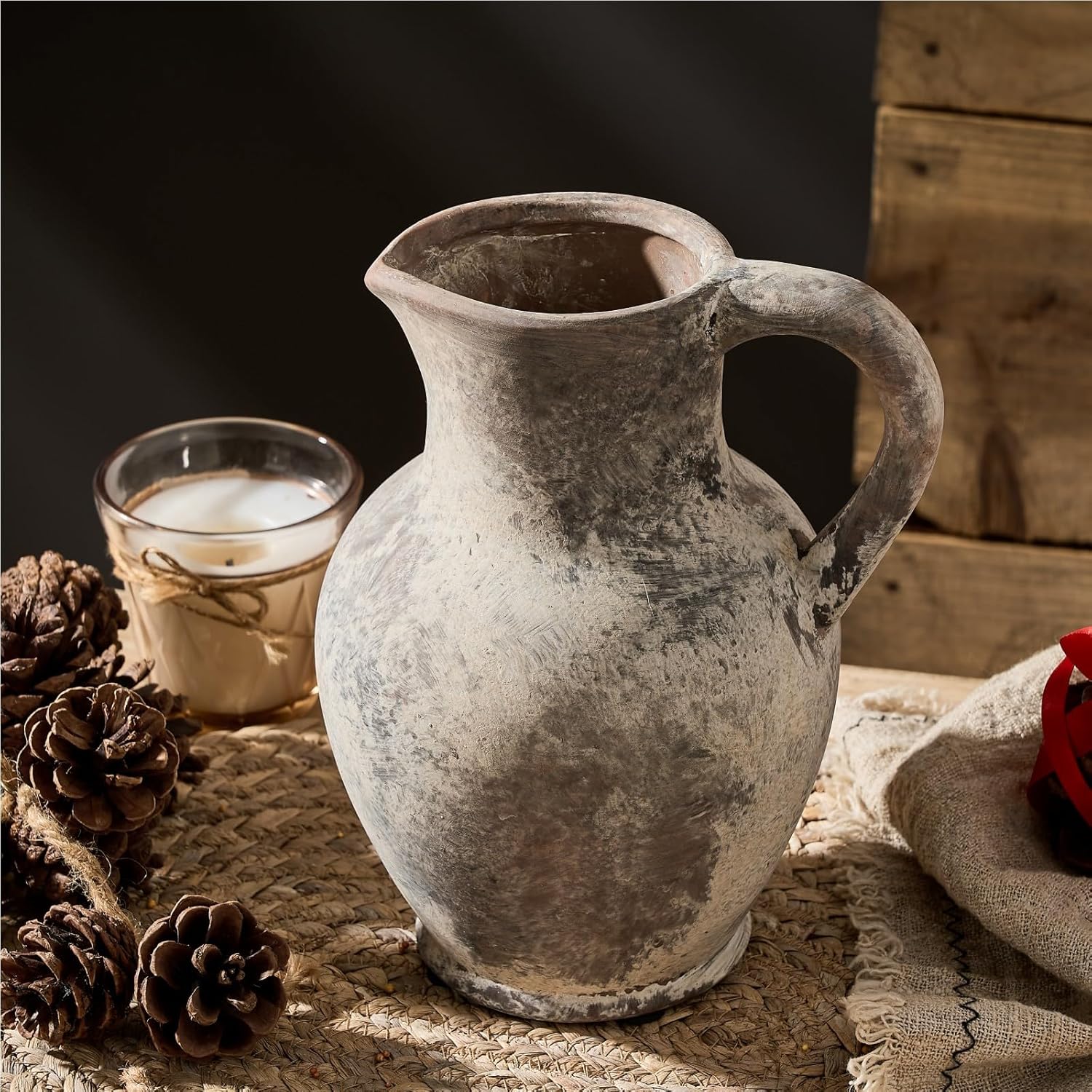 Ceramic Rustic Farmhouse Vase / Gray