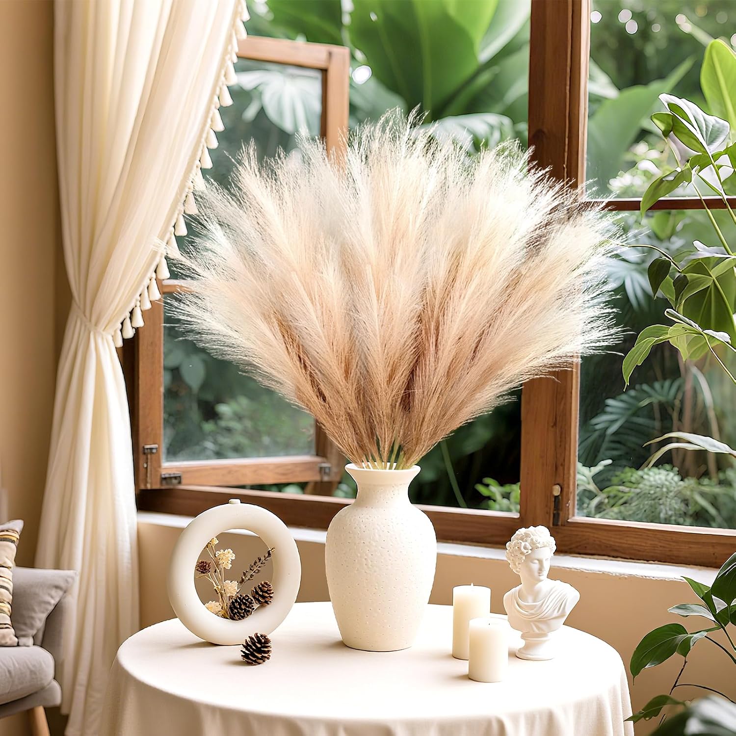 35.4" Fluffy Large Artificial Pompous Grass Branches / Beige / 35.4inch / Set of 8