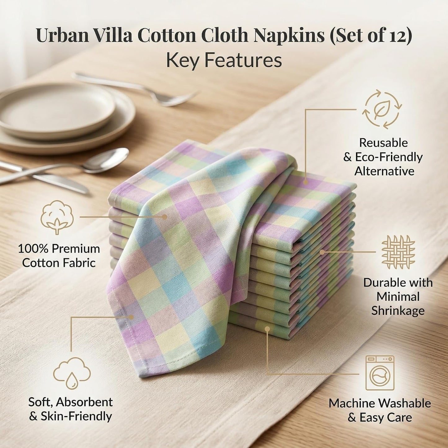 Urban Villa Cloth Napkins Cotton 20x20 (Set of 12) Lagyp