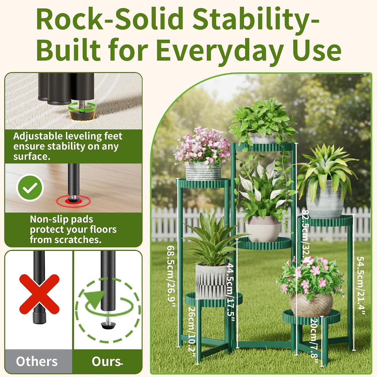 6 Tier Large Plant Stand Indoor, 7.9 Inch Wide Tall Corner Metal Plant Stands Outdoor for Multiple Plants, Folding