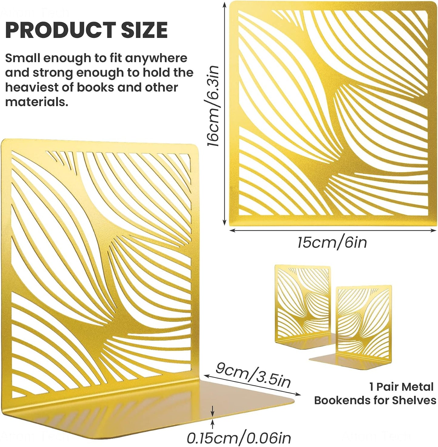 NiHome Bookends Decorative Book Ends Metal Bookends / Gold