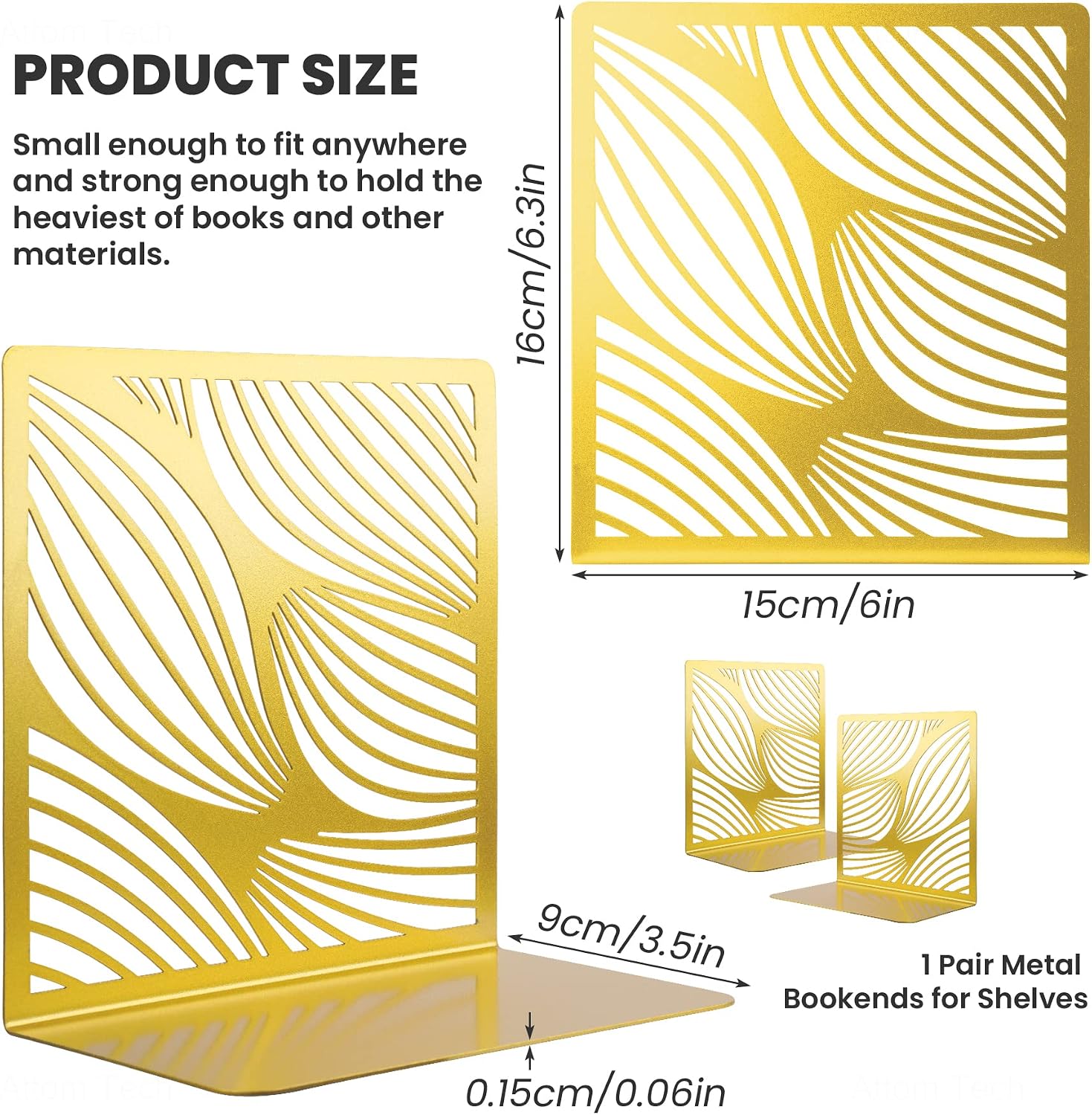 NiHome Bookends Decorative Book Ends Metal Bookends / Gold