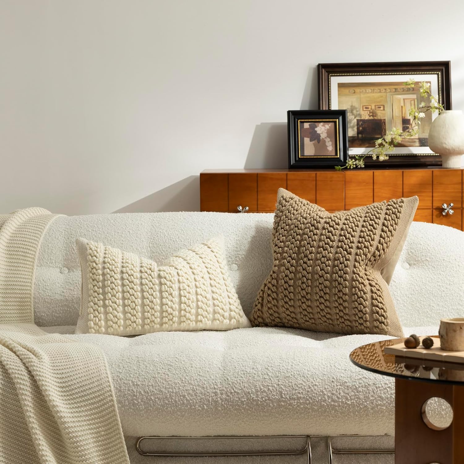 Wool Boucle Throw Pillow Cover Chic Accents Square Textured Decorative Pillow Case / Taupe / 18 x 18