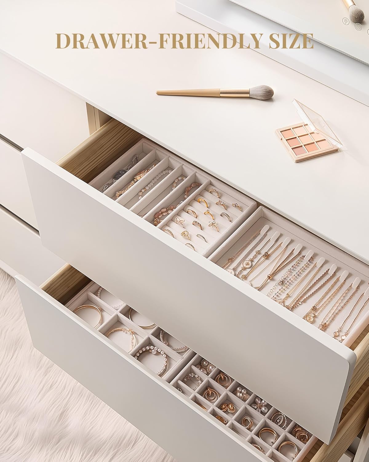 Stackable Velvet Tray Jewelry Storage Organizers Set Display Cases / Beige / A5 Size, 4 Packs