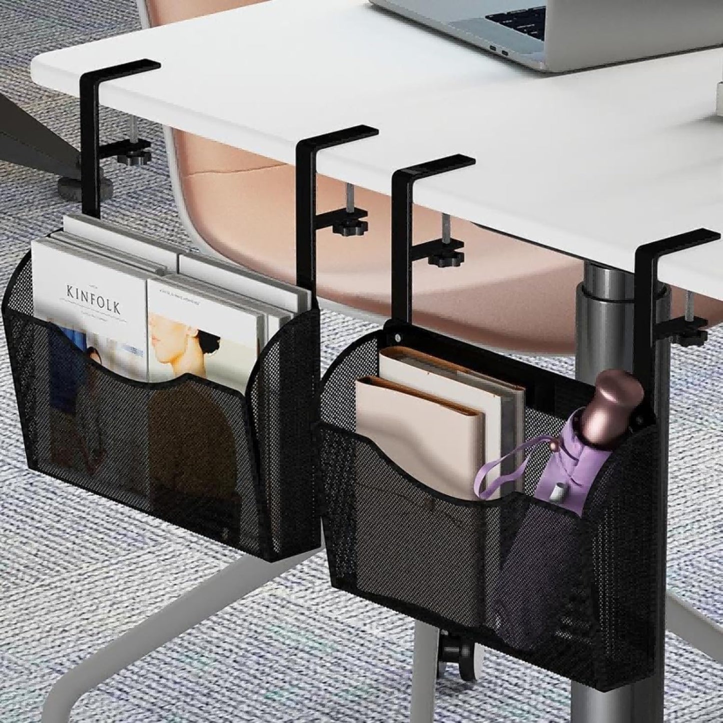 INLDY Under Desk Drawer, Desk Side Storage, Hanging Desks Organizer, Clamp On Mesh Metal Desks Organizer for Office and