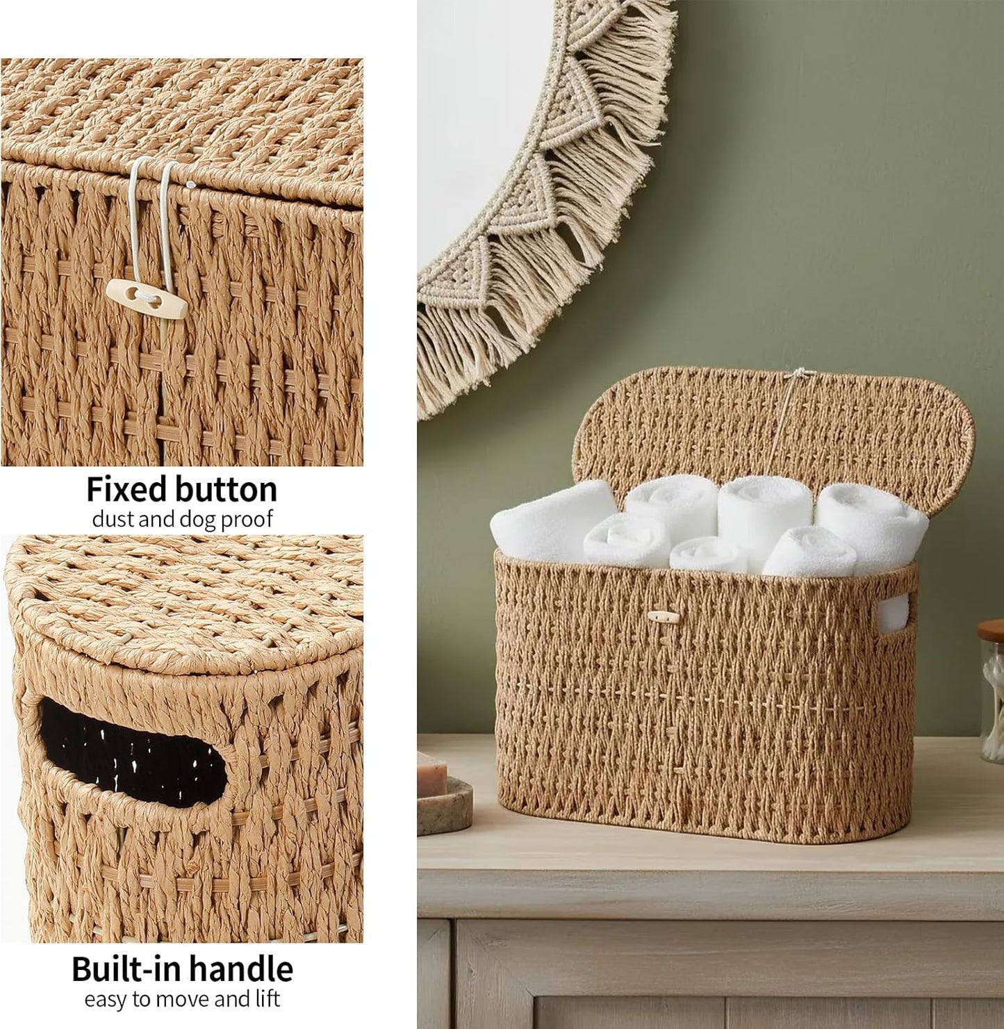 Paper Rope Wicker Basket / Natural / with Lid