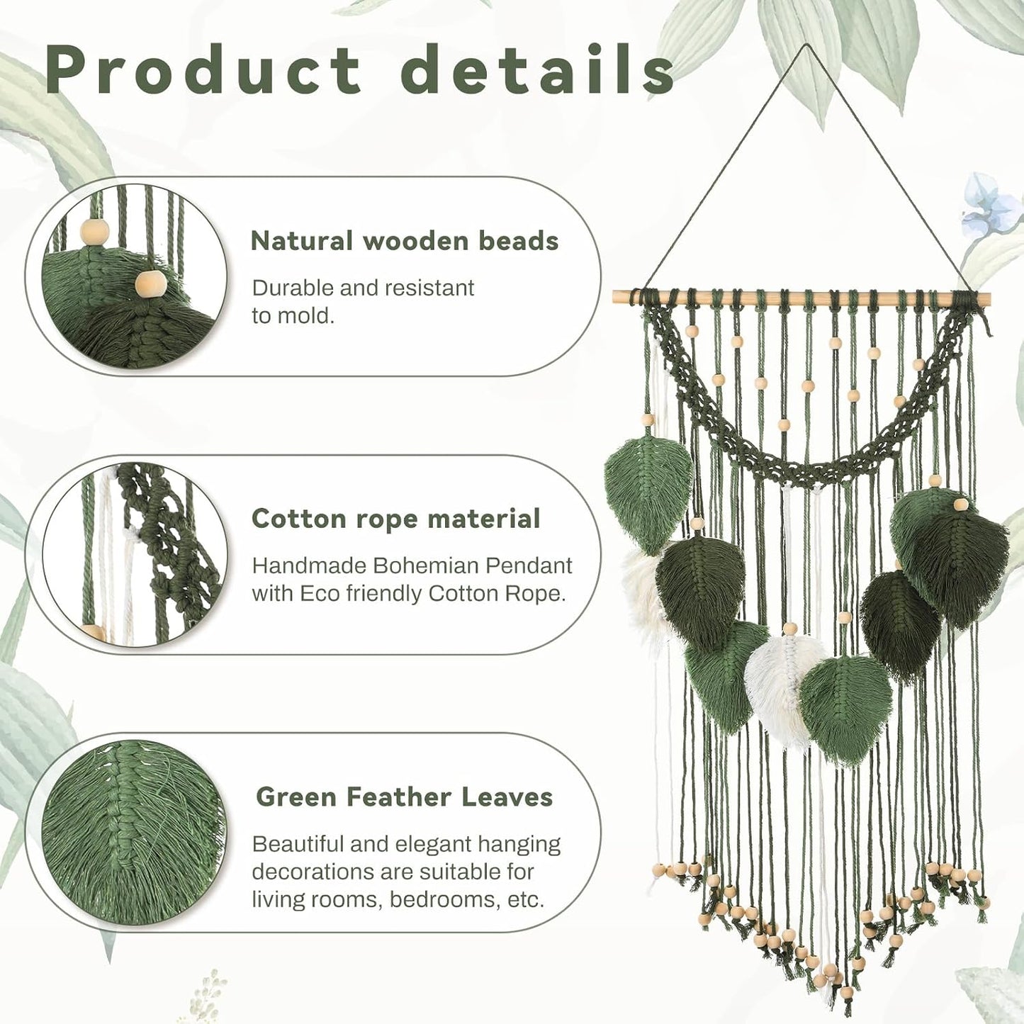 Macrame Wall Hanging / Green / 15.7 x 29.9