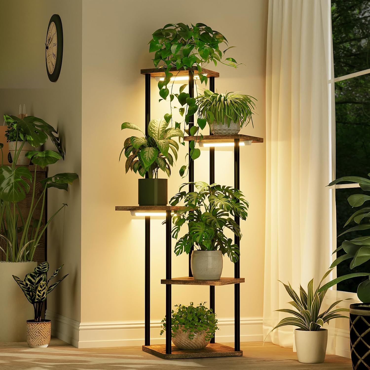 Bamworld Tall Plant Stand Indoor with Grow Light Corner Plant Shelf | 5 Tier Plant Shelf with Grow Lights for Plants