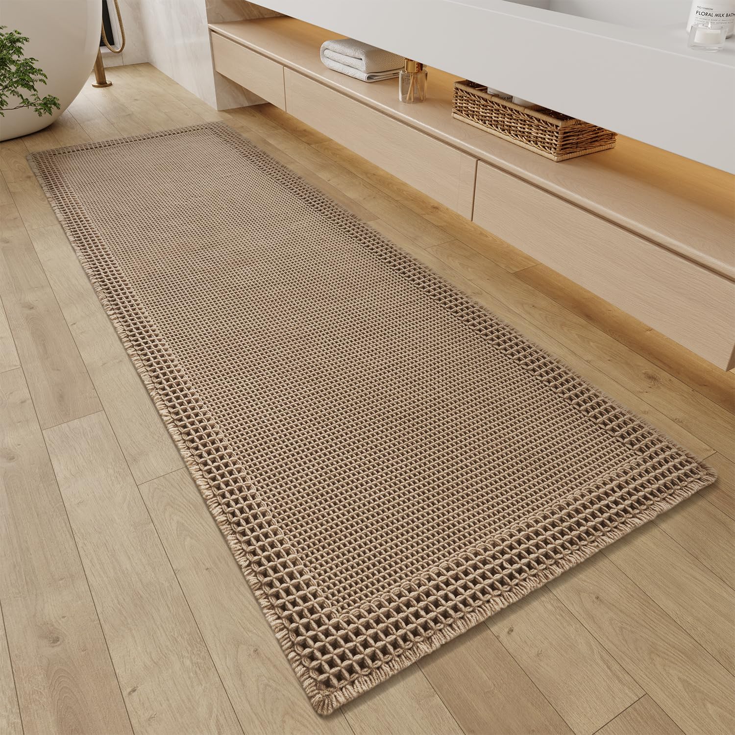 MIULEE Fall Orange Set of 2 Waffle Bathroom Rugs Boho Mat 17"x24"+18"x30"