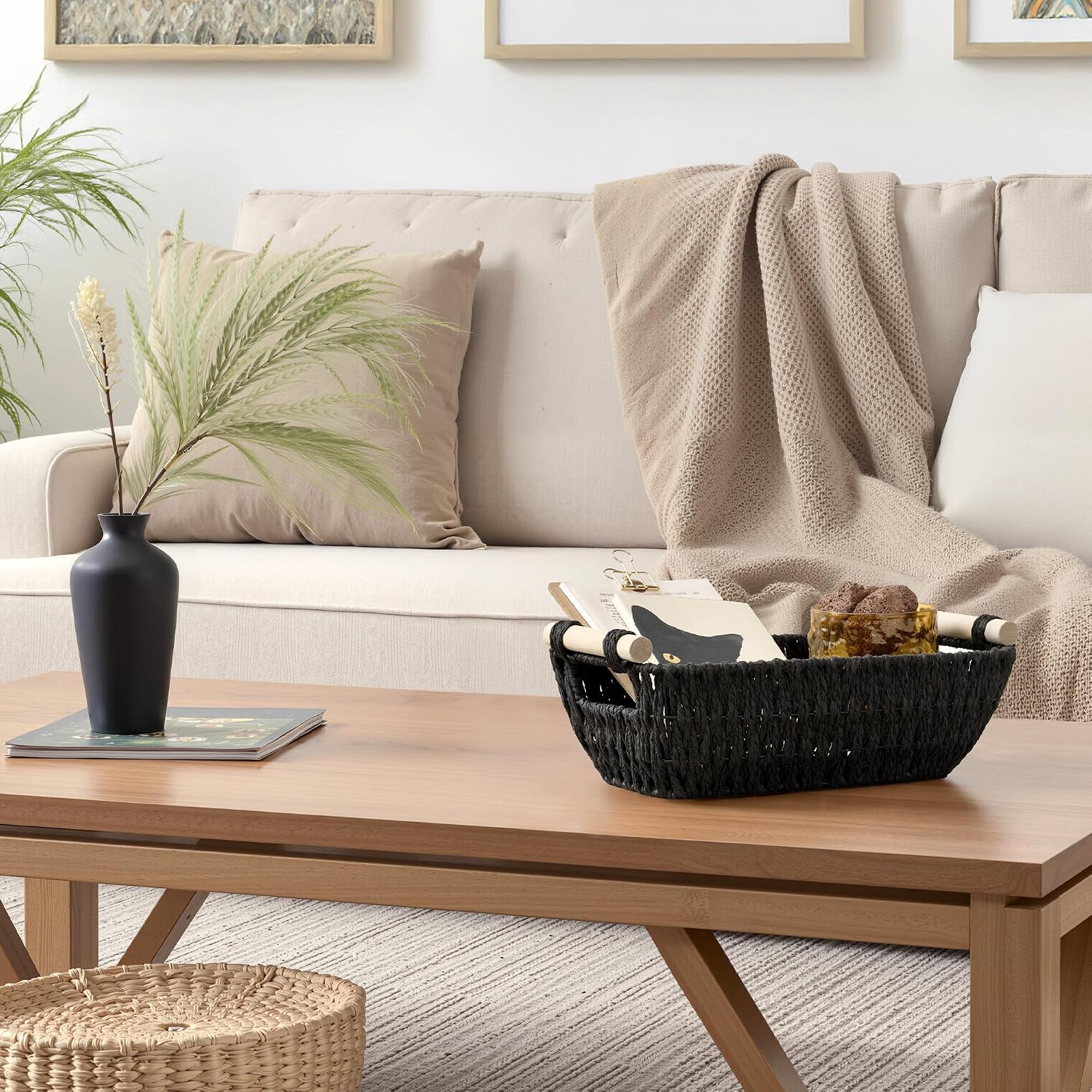 Woven Basket / Wicker Storage Basket for Organizing / Black / Small