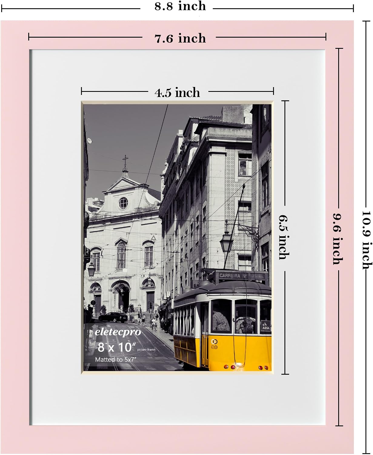eletecpro 8x10 Picture Frames, Acrylic Cover, Pink, Set of 10 | Display Photo 5x7 with Mat or 8x10 without, Horizontal