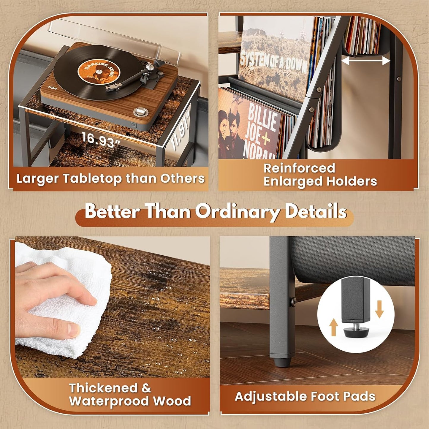 Record Player Stand with Vinyl Storage, Record Player Table with Vinyl Record Storage Up to 280 Albums, Turnta ble