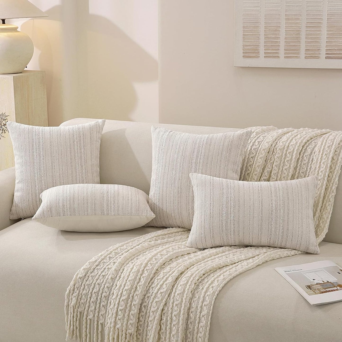 Chenille Throw Decorative Pillow Covers / Cream / 20 x 12 / Set of 2