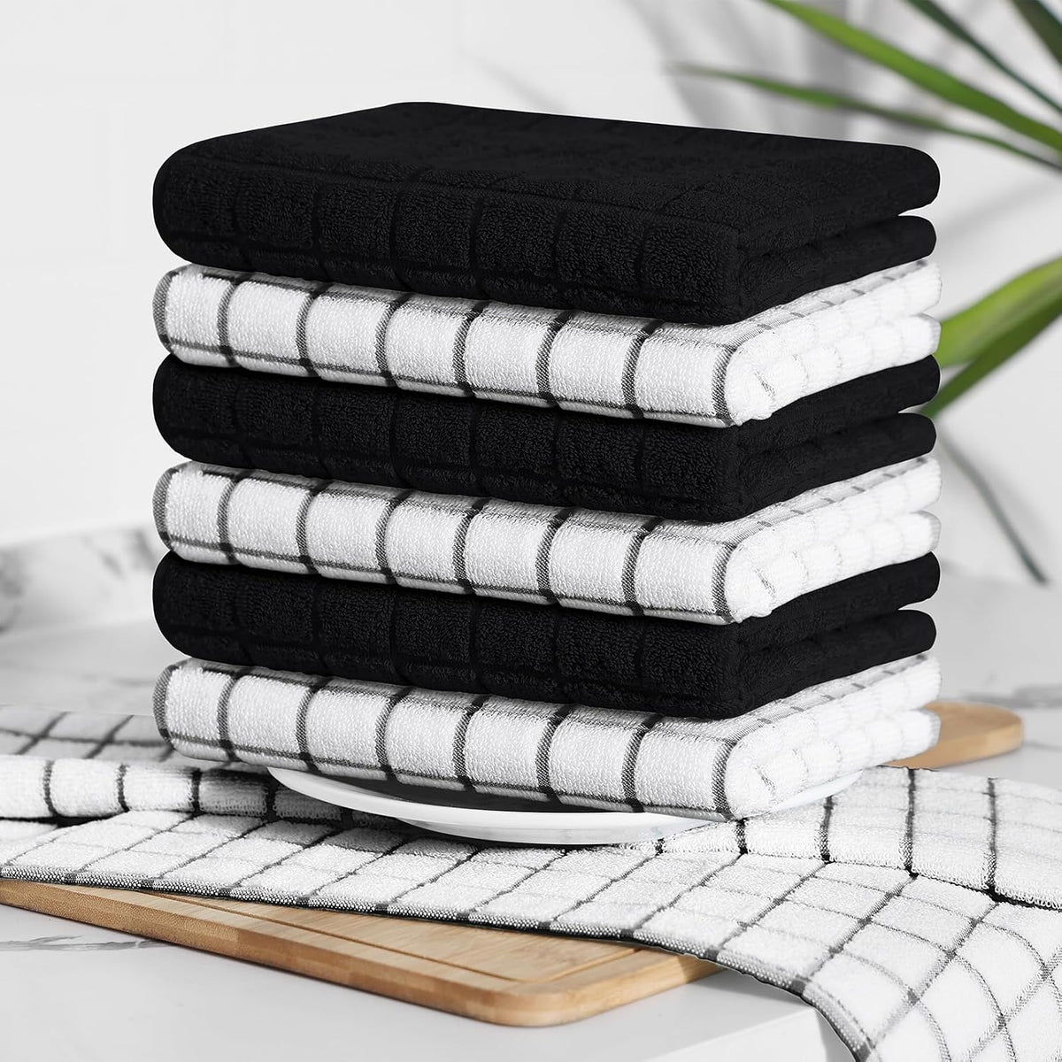Homaxy Large Premium Cotton Kitchen Towels 16"x 28", 12 Pack, Black | Natural Ring Spun 390 GSM Dish Towels, Super