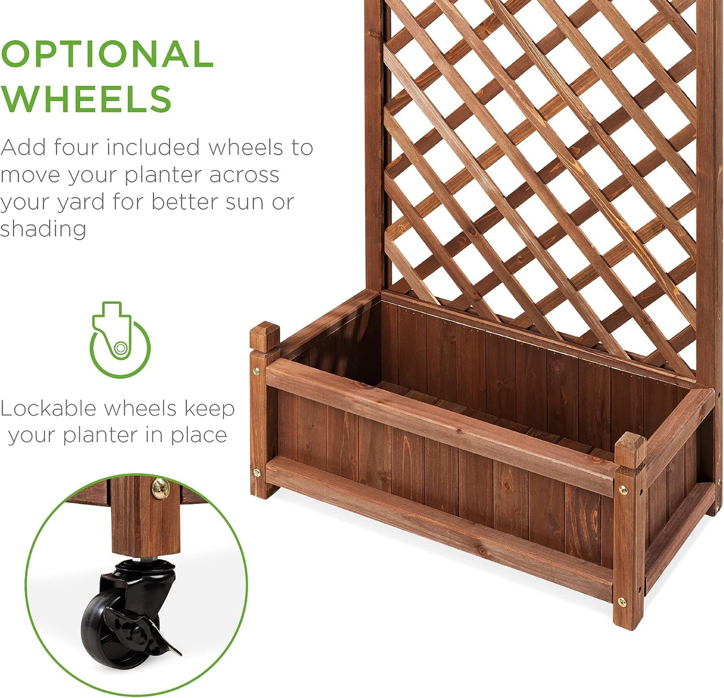 Best Choice Products Set of 2 48in Wood Planter Box & Diamond Lattice Trellis, Mobile Outdoor Raised Garden Bed for