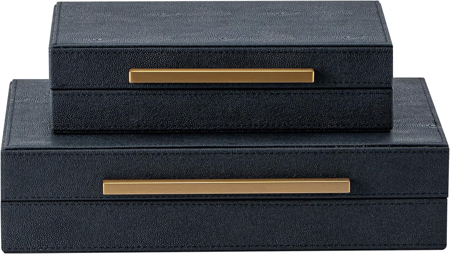 Faux Leather Jewelry Organizer / Black+gold Handles / 14.2 In / Set of 2