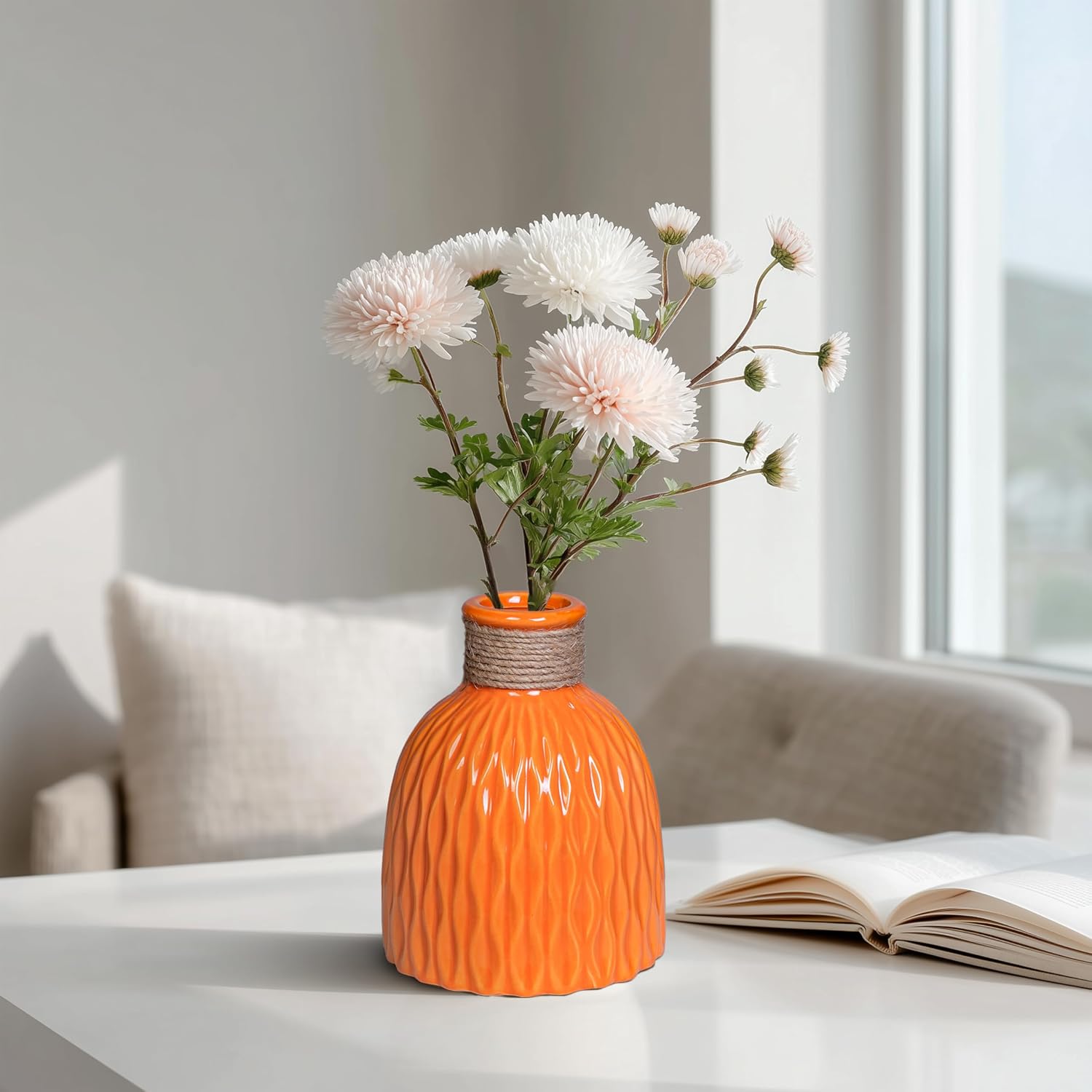 Ceramic Vase / Small Ceramic Flower Vase / Orange / 6 Inch