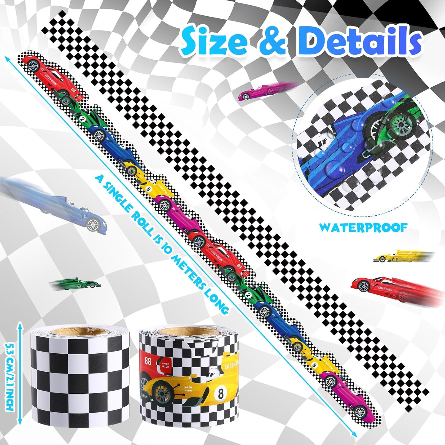 2 Rolls Racing Car Board Borders Decorations Checkerboard Bulletin Board / Racing Style / 65.6 Inch