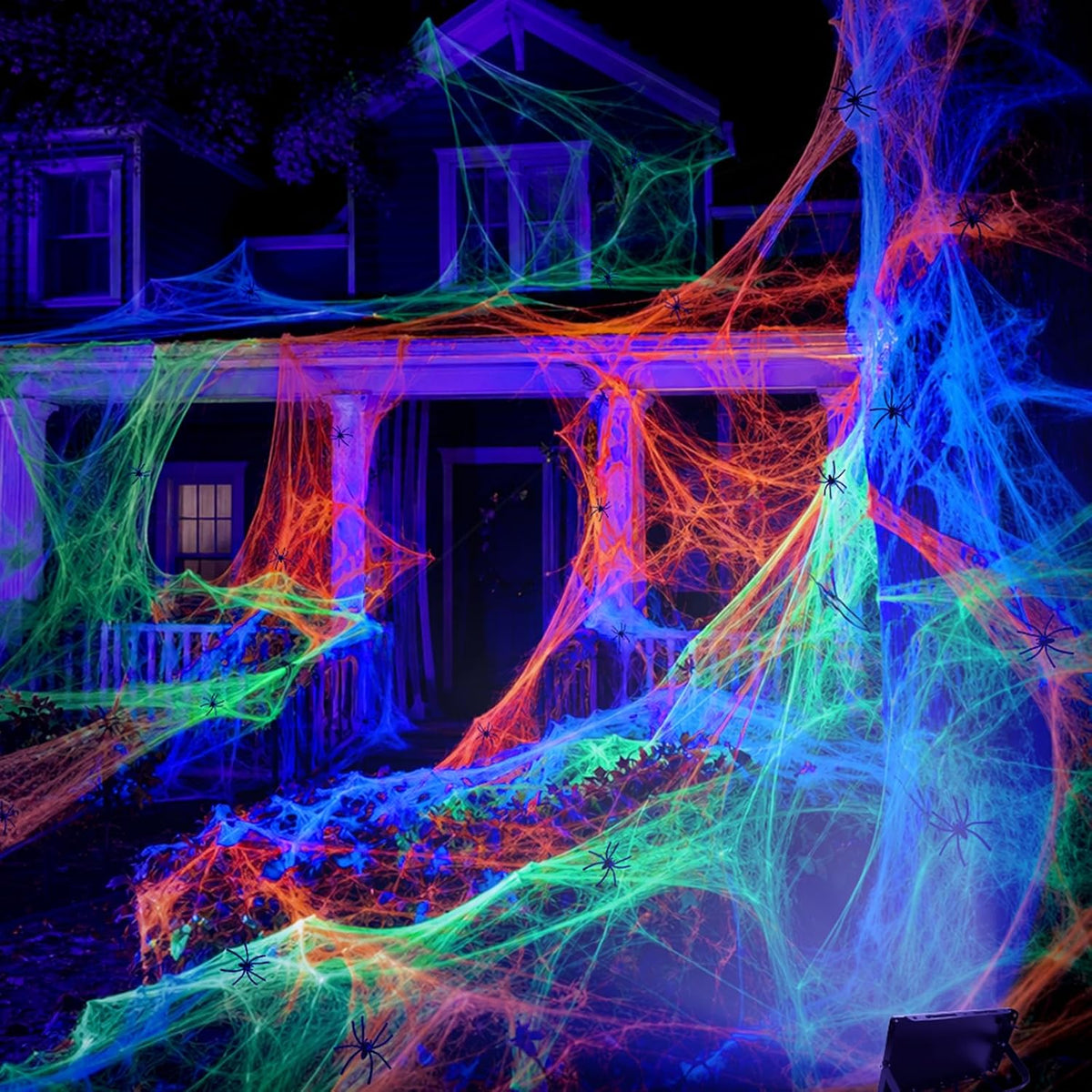 Mega-L Halloween Glow Spider Webs 3 Colors 300g with 30 Small Spiders