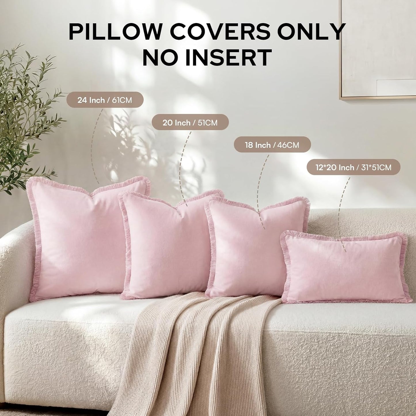 Light Velvet Throw Pillow Covers / Pink / 18 x 18 / Set of 2