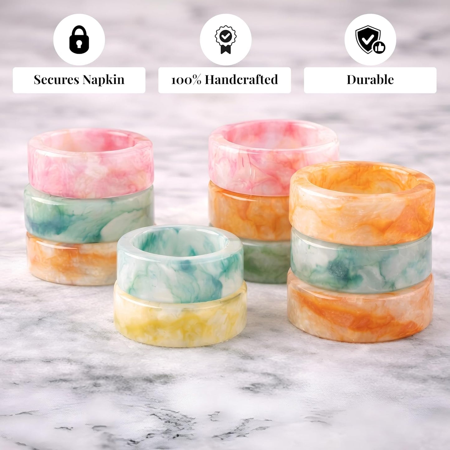Epoxy Resin Napkin Rings, 12-Pack, Pastel, 6 Colors | Glossy finish, chip-resistant, 2x2x0.75 in each, fits standard