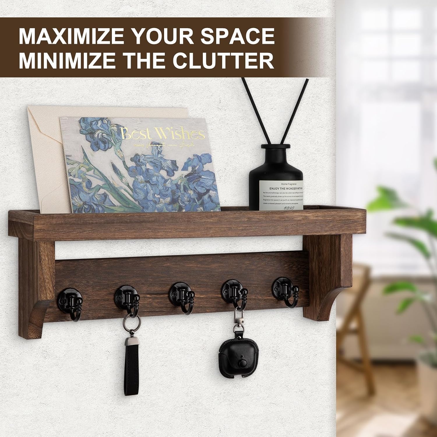 Key Holder / 5 Hooks for Coat / Brown