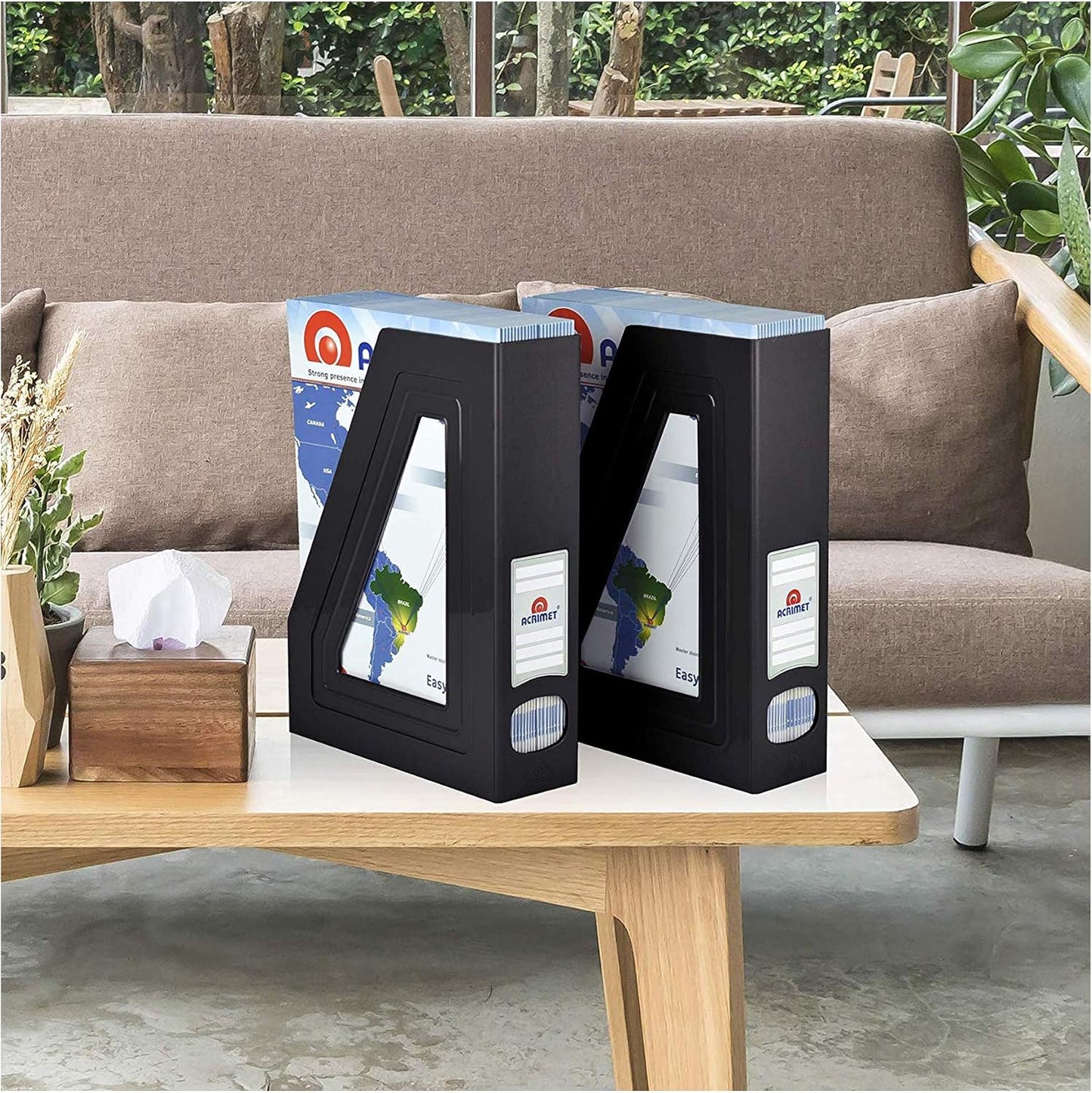 Acrimet Magazine File Holder, Vertical Desk Organizer, Black, 2 Pack | Durable Plastic, Office & Home Use, Rack Design