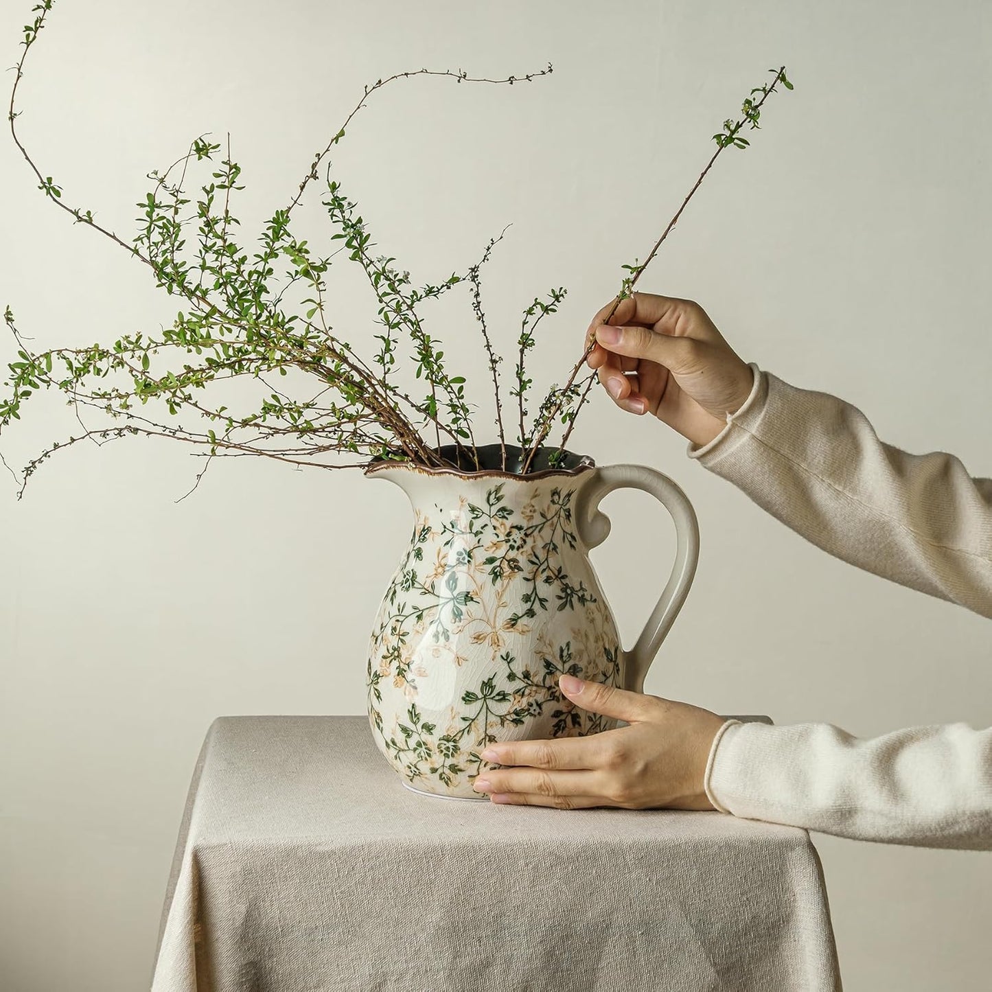 Ceramic Flower Vase / 01-green and Beige